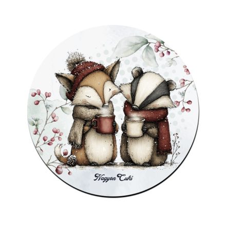 Cuki téli róka és a borz kávéval mintás pohár alátét