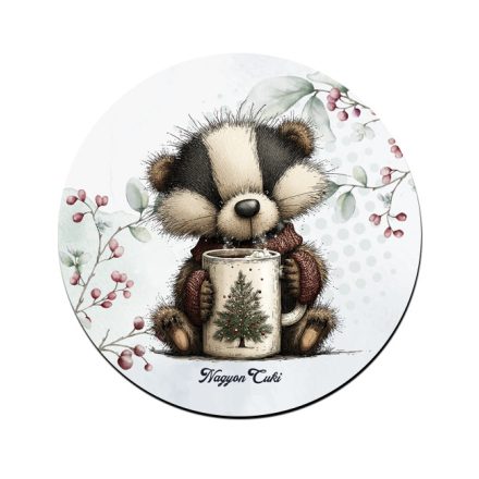 Cuki téli borz egy kávéval mintás pohár alátét