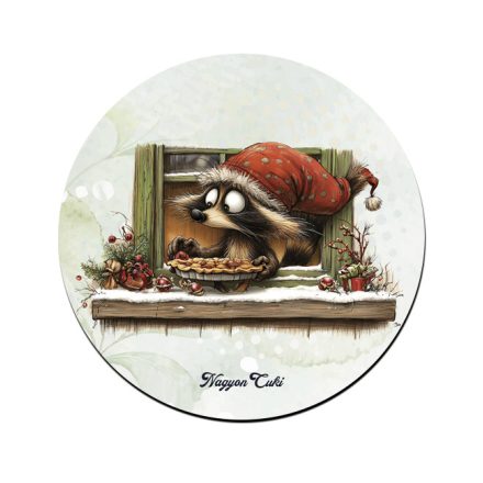 Cuki karácsonyi mosómaci és a süti mintás pohár alátét