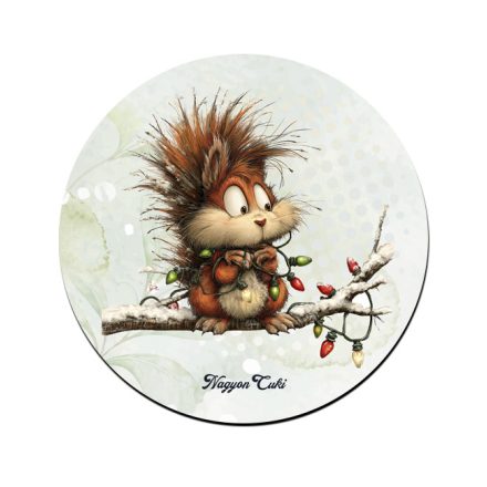 Cuki karácsonyi mókus és az égősor mintás pohár alátét