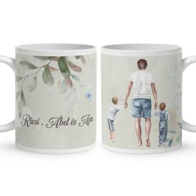 Kérd a neveddel - Apa és és a gyerekek mintás egyedi bögre