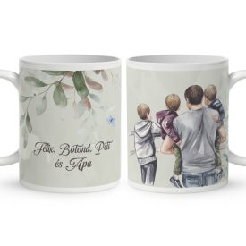 Kérd a neveddel - Apa és és a két fiú  mintás egyedi bögre