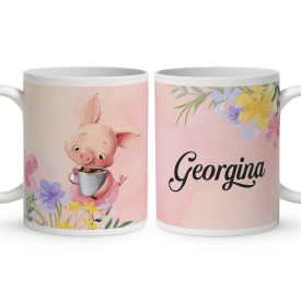 Kérd a neveddel - Cuki kávézós kis malac mintás bögre