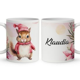 Kérd a neveddel - Pink Mikulás mókus mintás bögre