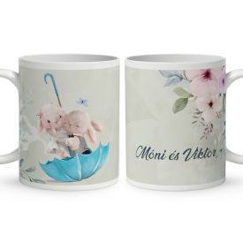 Kérd a neveddel Nyuszis - Repülj velem! mintás egyedi bögre