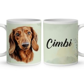 Névvel kérhető - Barna tacskó portré mintás bögre