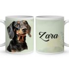 Névvel kérhető - Fekete tacskó portré mintás bögre