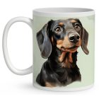 Névvel kérhető - Fekete tacskó portré mintás bögre