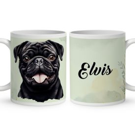 Névvel kérhető - Fekete mopsz portré mintás bögre