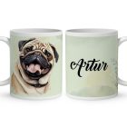 Névvel kérhető - Barna mopsz portré mintás bögre