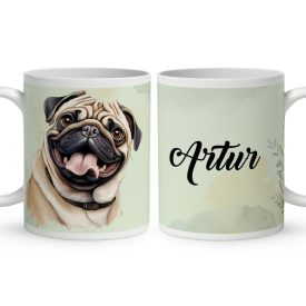 Névvel kérhető - Barna mopsz portré mintás bögre