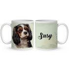 Névvel kérhető - Trikolor Cavalier King Charles spániel portré mintás bögre