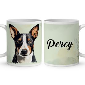 Névvel kérhető - Trikolor Basenji portré mintás bögre