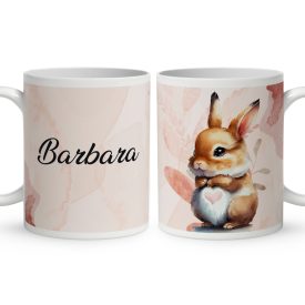 Kérd a neveddel - Szíves pocakú nyuszika mintás bögre