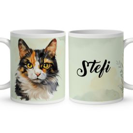 Névvel kérhető - Calico macska portré mintás bögre