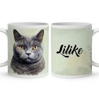 Névvel kérhető - Karthauzi macska portré mintás bögre