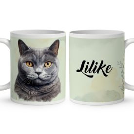Névvel kérhető - Karthauzi macska portré mintás bögre