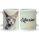 Névvel kérhető - Szürke Devon Rex macska portré mintás bögre