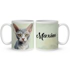 Névvel kérhető - Szürke Devon Rex macska portré mintás bögre