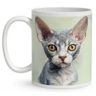 Névvel kérhető - Szürke Devon Rex macska portré mintás bögre