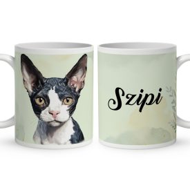   Névvel kérhető - Fekete Devon Rex macska portré mintás bögre