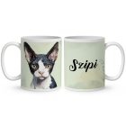 Névvel kérhető - Fekete Devon Rex macska portré mintás bögre