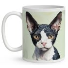 Névvel kérhető - Fekete Devon Rex macska portré mintás bögre