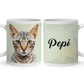 Névvel kérhető - Ocicat macska portré mintás bögre