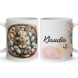   Névvel kérhető - Cuki talpi - nyuszi kosárban mintás bögre