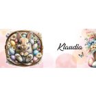 Névvel kérhető - Cuki talpi - nyuszi kosárban mintás bögre