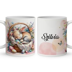   Névvel kérhető - Tündéri alvó húsvéti nyuszika mintás bögre