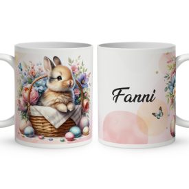 Névvel kérhető - Pici nyuszi kosárban mintás bögre