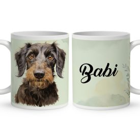   Névvel kérhető - Drótszőrű tacskó portré mintás bögre