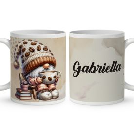   Névvel kérhető - Cuki kávés manó könyvvel mintás bögre