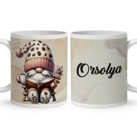 Névvel kérhető - Könyvmoly kávés manó mintás bögre