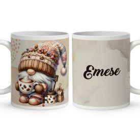 Névvel kérhető - Cappucino kávés manó mintás bögre