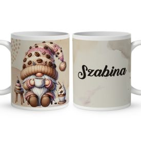 Névvel kérhető - Kávés manó sütikével mintás bögre