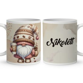 Névvel kérhető - Kávés manó cókmókos mintás bögre