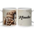 Névvel kérhető kávés manó lány - Kávé és könyv mintás bögre