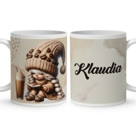   Névvel kérhető kávés manó lány - Kávé és könyv mintás bögre