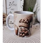 Névvel kérhető kávés manó lány - Kávé és könyv mintás bögre