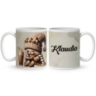 Névvel kérhető kávés manó lány - Kávé és könyv mintás bögre