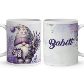   Névvel kérhető - Levendulás manó ajándékkal mintás bögre