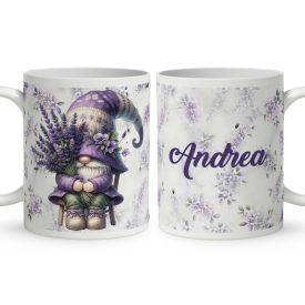   Névvel kérhető - Levendulás manó egy csokorral mintás bögre