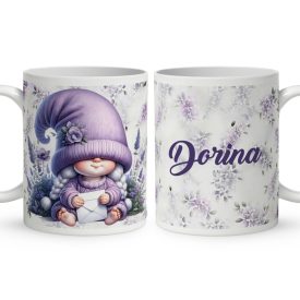   Névvel kérhető - Cuki levendulás manólány levéllel mintás bögre