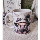 Névvel kérhető - Könyvmoly levendulás manólány mintás bögre