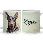 Névvel kérhető - Álló fülű Dobermann portré mintás bögre