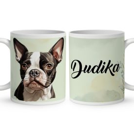 Névvel kérhető - Boston terrier portré mintás bögre