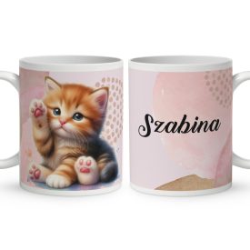 Kérd a Neveddel - Cuki tapis vörös cicus mintás bögre