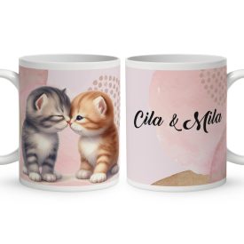 Kérd a Neveddel - Puszilkodós cuki cicák mintás bögre